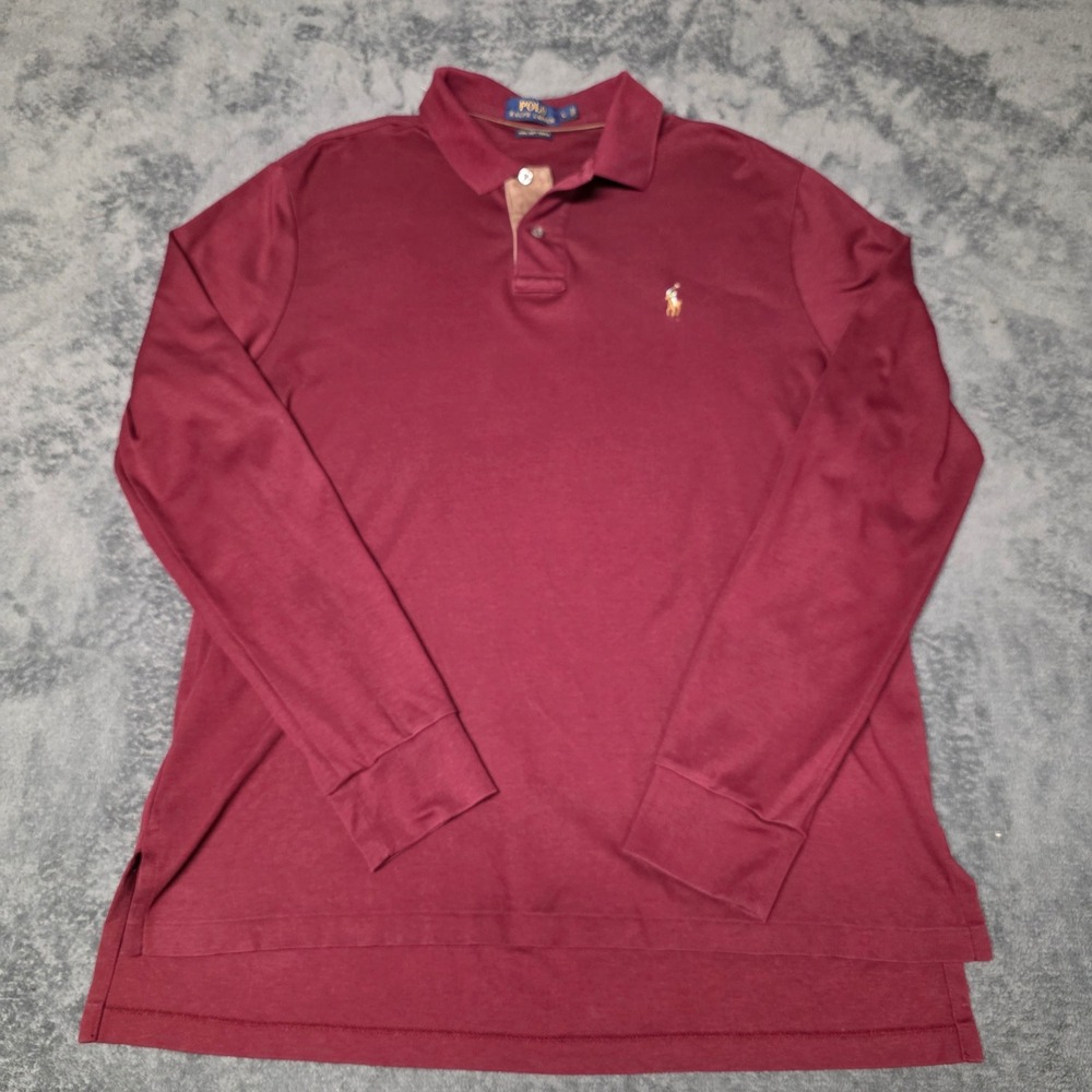 Polo Ralph Lauren Polo Shirt Mens L Pima Soft Touch LongSleeve Burgundy Classic